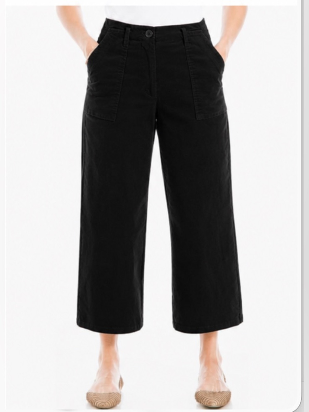 Black Cropped Wide-Leg Corduroy Trousers